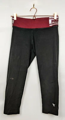 Victoria’s Secret ROSA Leggings Mujer’s S Negro Granate Yoga BLING Recortado-LEER Foto 1 de 4