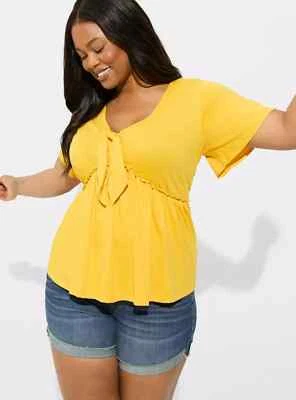 Camiseta de algodón Torrid talla 3X cuello en V corbata relajada delantera dorada nueva Foto 1 de 4