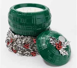 HomeWorx by Slatkin Green Ceramic Ornament Ball Mistletoe Magic Candle Pedestal - Picture 1 of 4