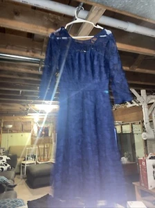 JASAMBAC Women's 3/4 Sleeve Lace Midi Dress Wedding Cocktail Party M Royal Blue - Picture 1 of 4