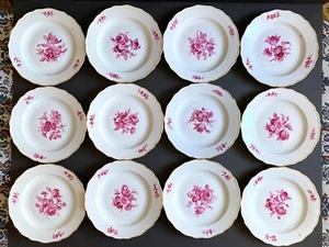 Antique MEISSEN "flower boutique " Purple dinner plates, set 12, gold trim, 1st - Picture 1 of 5