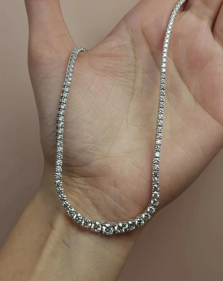 Collar de tenis redondo de 16" de diamantes graduados creado en laboratorio de 20 quilates de oro blanco de 14 quilates Foto 1 de 4