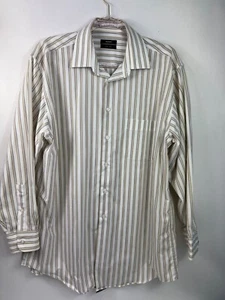 Alfani Mens Striped Brown and White long sleeve dress Shirt 100% Cotton Sz 16 L - Picture 1 of 9