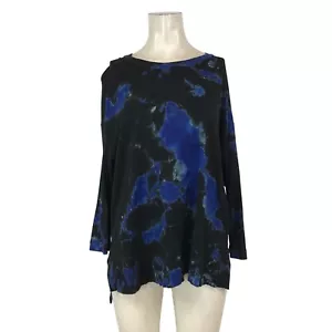 RAQUEL ALLEGRA - WOMEN'S XS- BLACK BLUEL LONG SLEEVE ROUND NECK COTTON TOP - Picture 1 of 6