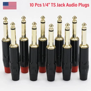10pcs 1/4" 6.35mm TS Mono Metal Male Plug Audio Guitar Cable Jack Connector - Picture 1 of 14