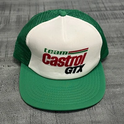 Vintage Team Castrol GTX Racing Snapback Trucker Hat Cap Green - Image 1 of 4