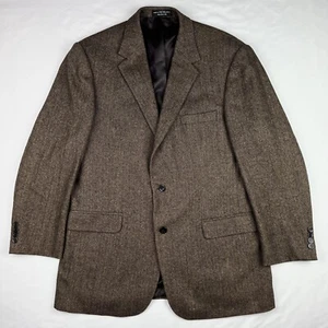 Andrew Fezza 44 Long Camel Hair Blend Brown Herringbone Sport Coat Blazer Jacket - Picture 1 of 9