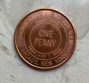 Arcade New York NY Chapter No 322 Mason Masonic Penny Token - #1 - Picture 1 of 2