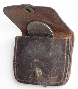 Vintage mini leather purse for ring jewellery lenses etc 2" x 1.5" REPAIRED aad - Picture 1 of 5