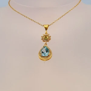 Topaz Peridot Necklace, Cubic Zirconia, Gold Plated, Semi Precious Gemstones - Picture 1 of 4