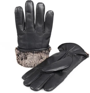 Guanti in pelle foderati in pelliccia di pecora shearling premium da uomo - Nero - Foto 1 di 6