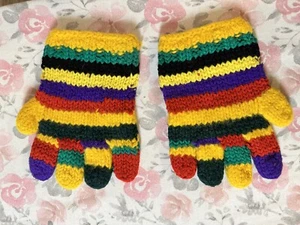 Handmade Knit THICK Rainbow Adult Gloves Unisex 8" Long Mulit-colored - Picture 1 of 2