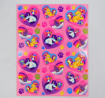 Hoja de pegatinas vintage Lisa Frank S213 gatos con globos en corazones Foto 1 de 4