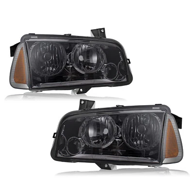 For 2006-2010 Dodge Charger Halogen Headlights Smoke Amber Driver & Passenger  - Image 1 of 4