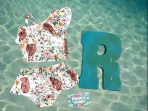 Highland Cow Swimsuit | Scottish Highlander Cows and Flowers Tankini Bikini | We - Picture 1 of 8