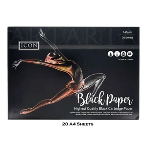 Black Sketch Paper Pad A4 Art Sketching Drawing Illustration Sheets Pack of 20 - Picture 1 of 4