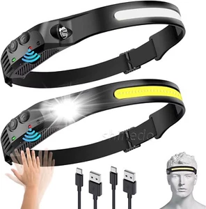 Stirnlampe LED OutdoorCOB+LED Kopflampe Wiederaufladbar Bewegungssensor Akku USB - Bild 1 von 7