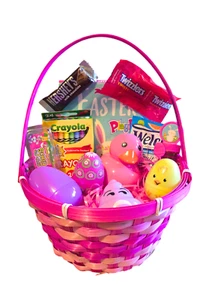 Pre-made Pink Easter Gift Basket For Girls Prefilled Easter Basket For Kids - Picture 1 of 8