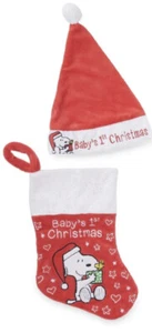 NEW Peanuts Snoopy Baby's 1st Christmas Stocking and Santa Hat Set New - Picture 1 of 8