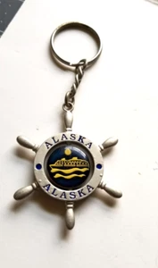 Alaska Key Chain Nautical Ship Wheel Silver Tone Metal Blue Stars Boat - Picture 1 of 10