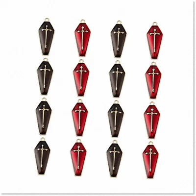 40 piezas de dijes cruzados de ataúd rojo negro esmaltado - ideales para fiestas temáticas y joyas hágalo usted mismo Foto 1 de 4