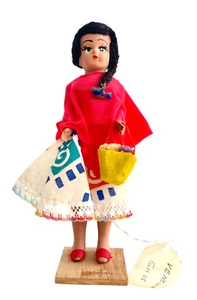Venezuela Folk Doll Hand Made Clay Traditional Dress Wood Base 6.5” T - Picture 1 of 10