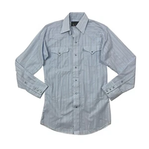 Panhandle Slim Shirt Men 14.5 Baby Blue White Western Pearl Snap Stripe Pockets - Picture 1 of 8