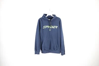 Vintage Spyder Mens Small Faded Spell Out Center Logo Hoodie Sweatshirt Blue - Image 1 of 4