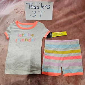 New Toddler Girls 3T Okie Dokie Let's Be Friends Shirt & Top 2 Pc Pajama Set NWT - Picture 1 of 10