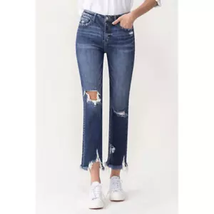 Lovervet Jackie High Rise Crop Straight Leg Jeans Size 30 Distressed Step Fray - Picture 1 of 14
