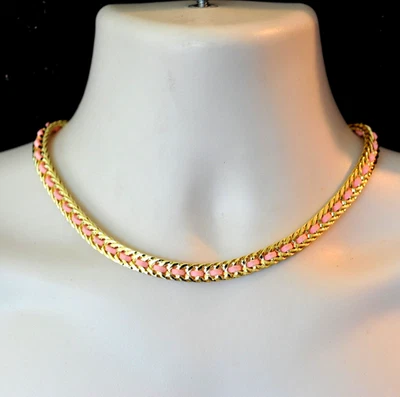 Collar R J Graziano Firmado Tono Oro Eslabón Trenzado Tejido Rosa Grueso Grueso 19" Foto 1 de 4