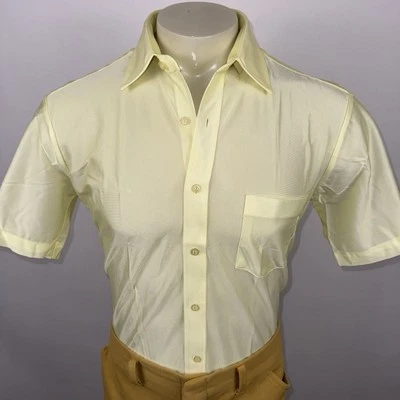 NOS Dress Shirt Nylon Shiny Yellow Vintage Disco Mod Nik 70s Medium Mens 15.5 - Image 1 of 4