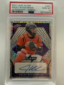 2021 LEAF FLASH AUTO ADLEY RUTSCHMAN PURPLE /75 RC ORIOLES PSA 10 - Picture 1 of 2