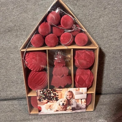Velvet Christmas Ornaments Set Wine Red Tree Balls Shaped Holiday Decor - Image 1 of 2