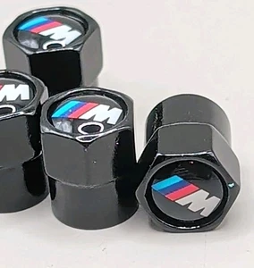 4x BMW M Motorsports Tire Stem Caps Black Metal Auto Wheel Accessories New - Picture 1 of 3