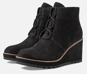 Botas alpinas Eileen Fisher para mujer 9,5 cuero negro tacón de cuña botín encaje $375 - Imagen 1 de 6