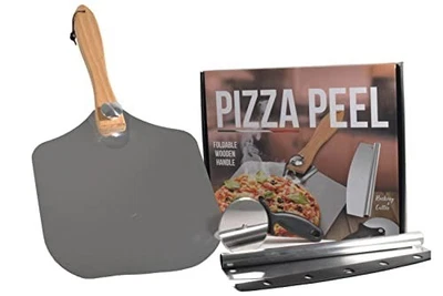 Premium 3 in 1 Pizza Peel Cutter and Rocker Set 12 x 14 inch Aluminium Metal Pad - Image 1 of 4
