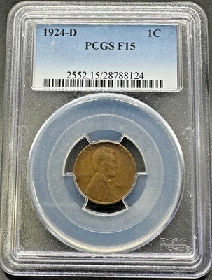 1924-D LINCOLN CENT PCGS F15 11HC25 - Image 1 of 4