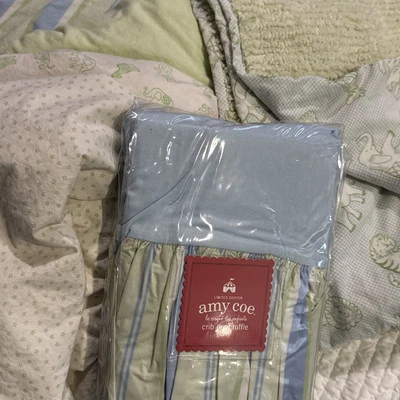 Amy Coe Chenille Safari Blanket Sheets Le Cirque Crib Skirt Green Neutral Set - Image 1 of 4