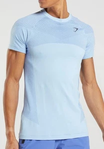 Men's GYMSHARK Apex Seamless Fitted Workout Shirt (Light Blue) - Size Small - Picture 1 of 7