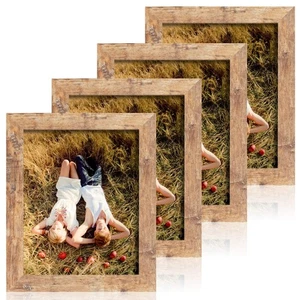 8x10 Picture Frame Set of 4, High Definition Real Glass Rustic Brown Frame, 8... - Picture 1 of 7