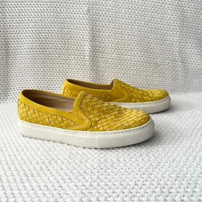 M. Gemi Yellow Leather Handwoven Cerchio Slip On Sneaker White Soles 38.5 Italy - Image 1 of 4