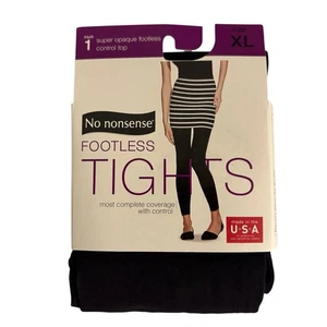 No Nonsense Super Opaque Footless Tights Black Womens XL NWT - Picture 1 of 5