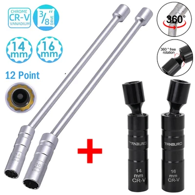 14mm+16mm Long & Short Spark Plug Socket Wrench 12 Point Magnetic Thin Wall Tool - Image 1 of 4