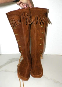 MINNETONKA SCHNÜRSTIEFEL FRANSEN HOCH MOKASSIN GRÖSSE 9 NIE GETRAGEN 1772 - Bild 1 von 10