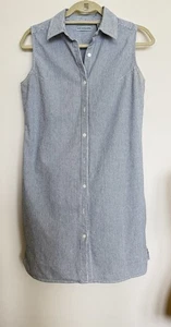 VTG Marsh Landing Blue/White Stripe Slvless 100% Cotton Button Up Dress Sz 8P - Picture 1 of 16