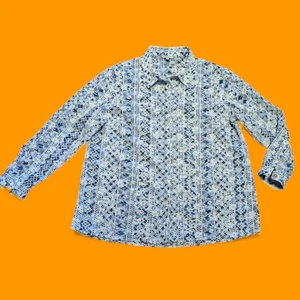 JOHN MARK blau Batik Lochstickerei Anglaise Ausschnitt Stickerei Shirt Top XL 5Y - Bild 1 von 11