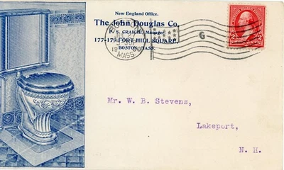 Sc#279B-BOSTON MASS-ILLUSTRATED `WATER CLOSET FIXTURE` ADVERTISING(blue)-FLAG CA - Image 1 of 2