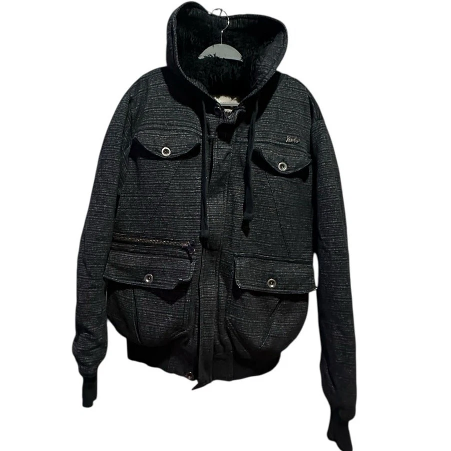 Fox Racing Sasquatch com capuz masculino cinza Sherpa forrado de pele sintética Y2K quente tamanho médio - Imagem 1 de 4