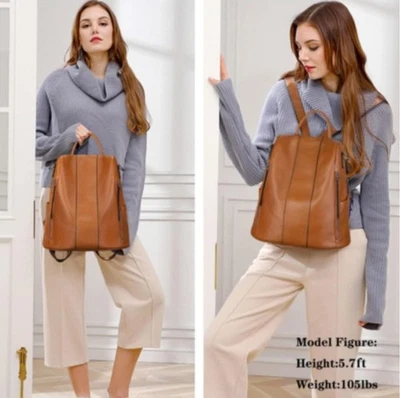 S Zone Brown Multi Wear Leather Backpack Shoulder Bag Rucksack - Image 1 of 4